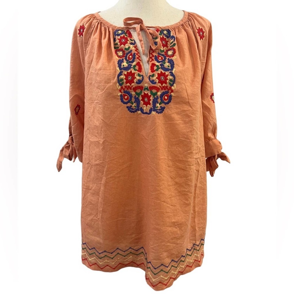 Madewell Boho Orange Embroidered Tie-Sleeve Top - Size M